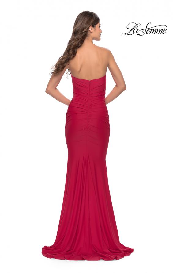 Picture of: Elegant Ruched Strapless Gown with Deep V in Red, Style: 31226, Back Picture