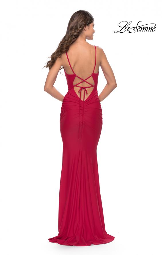 Picture of: Simple Jersey Dress with Low Open Back and Ruched Zipper in Red, Style: 31227, Back Picture