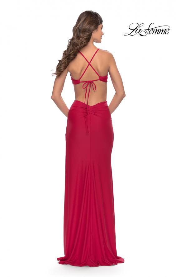 Picture of: Jersey Prom Dress with Side Cut Outs and Tie Back in Red, Style: 31292, Back Picture