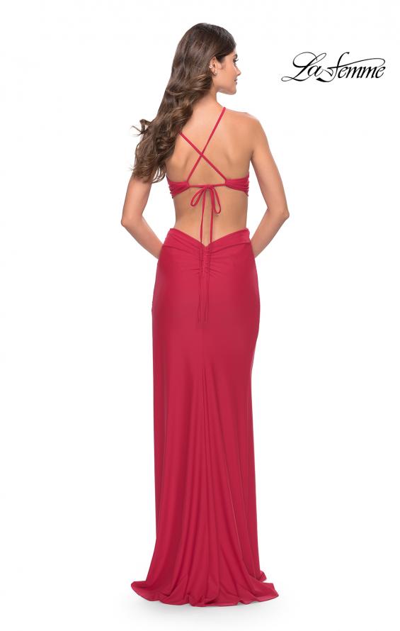 Picture of: Unique Jersey Gown with Front Cut Outs and Criss Cross Straps in Red, Style: 31293, Back Picture