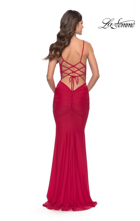 Picture of: Twist Front Cut Out Jersey Prom Dress in Red, Style: 31294, Back Picture