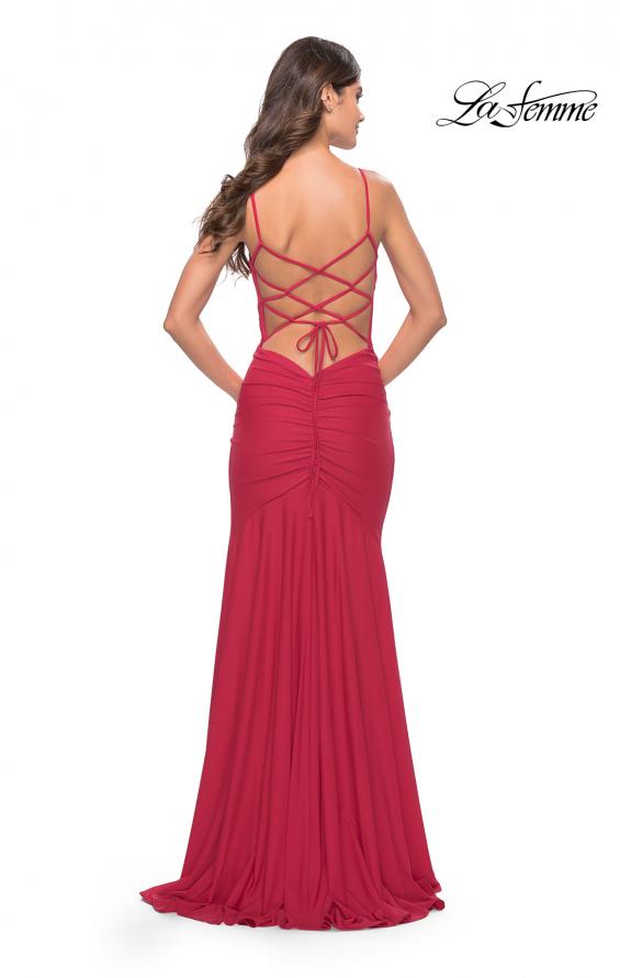 Picture of: Long Jersey Versatile Dress with Ruched Zipper in Red, Style: 31331, Back Picture