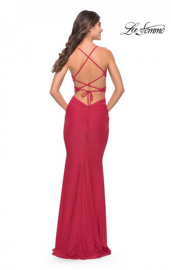 Picture of: Side Cut Out Jersey Dress with Strappy Back in Red, Style: 31523, Back Picture
