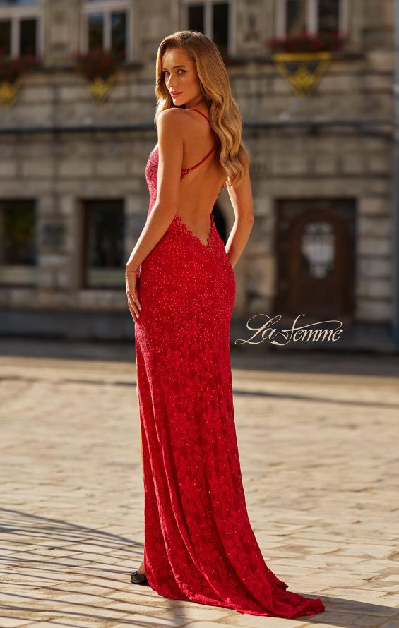 Picture of: Lace Prom Dress with Scalloped Neckline and Open Back in Red, Style: 33647, Back Picture