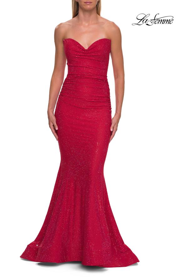 Picture of: Strapless Ruched Mermaid Gown with Lace-Up Back in Red, Style: 33360, Detail Picture 19