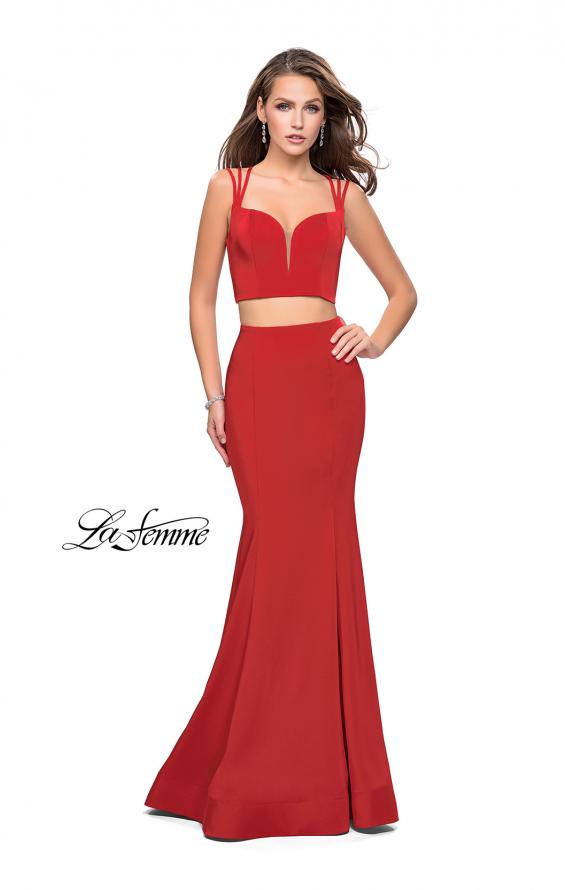 Picture of: Two Piece Jersey Prom Dress with Strappy Back in Red, Style: 25553, Detail Picture 1