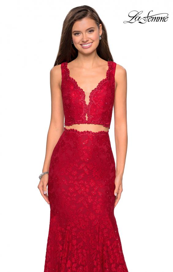 Picture of: Two Piece Lace Prom Dress with Rhinestones in Red, Style: 27302, Detail Picture 1