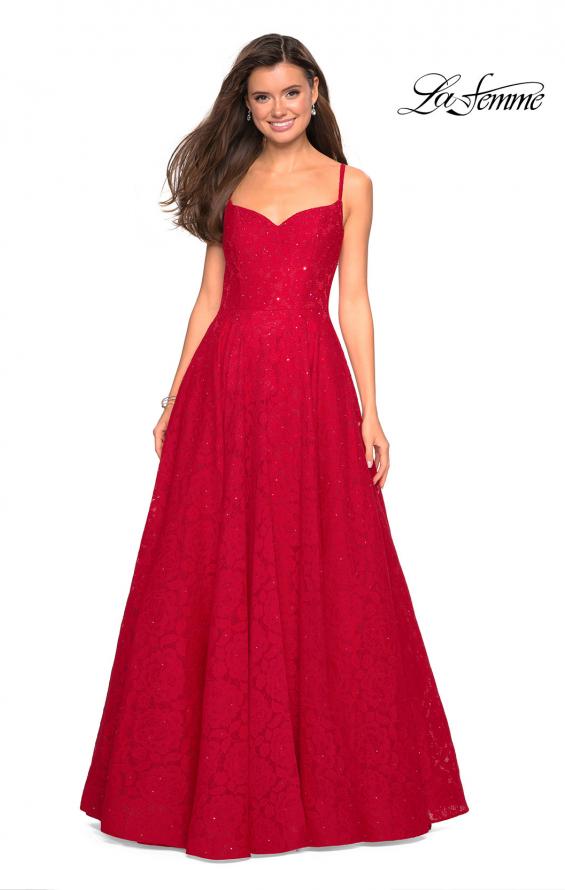 Picture of: Lace Organza Evening Gown with Sweetheart Neckline in Red, Style: 27449, Detail Picture 1