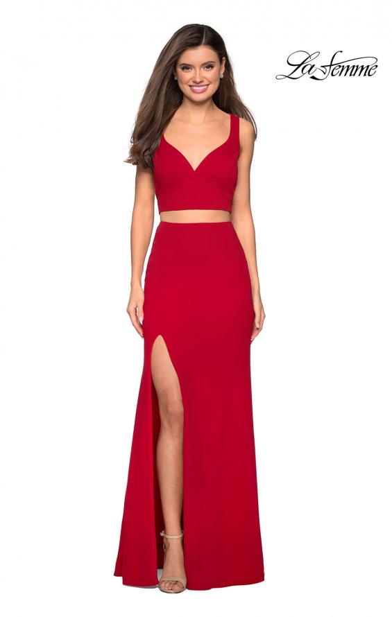 Picture of: Faux Two Piece Dress with Exposed Zipper and Cut Outs in Red, Style: 27588, Detail Picture 1