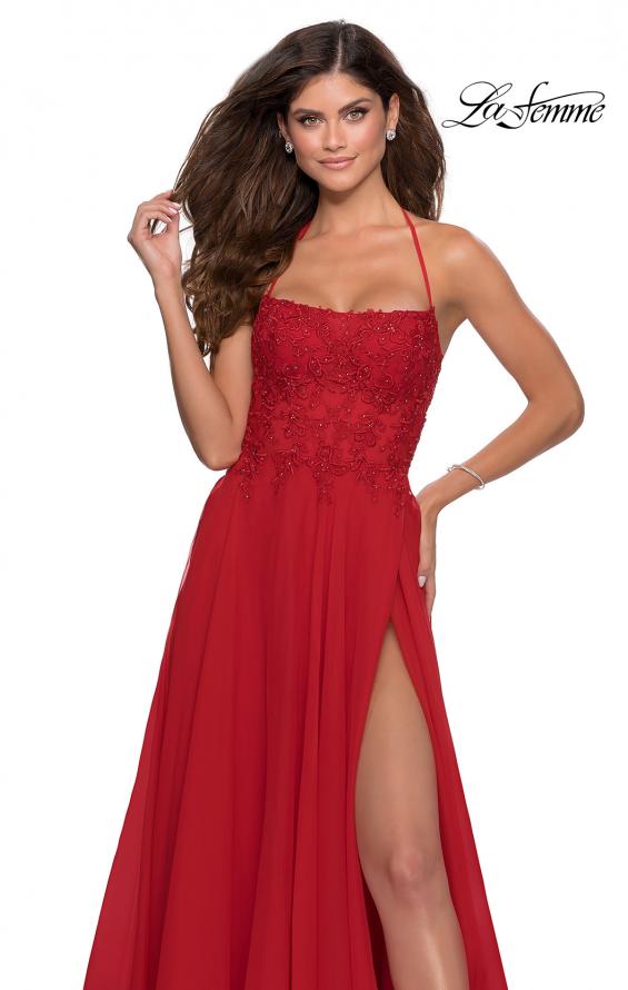 Picture of: A-line Dress with Straight Neckline and Floral Detail in Red, Style: 28600, Detail Picture 1