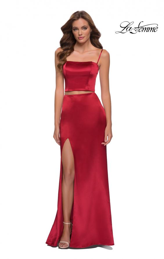 Picture of: Two Piece Stretch Satin Prom Dress in Red, Style 29941, Detail Picture 1