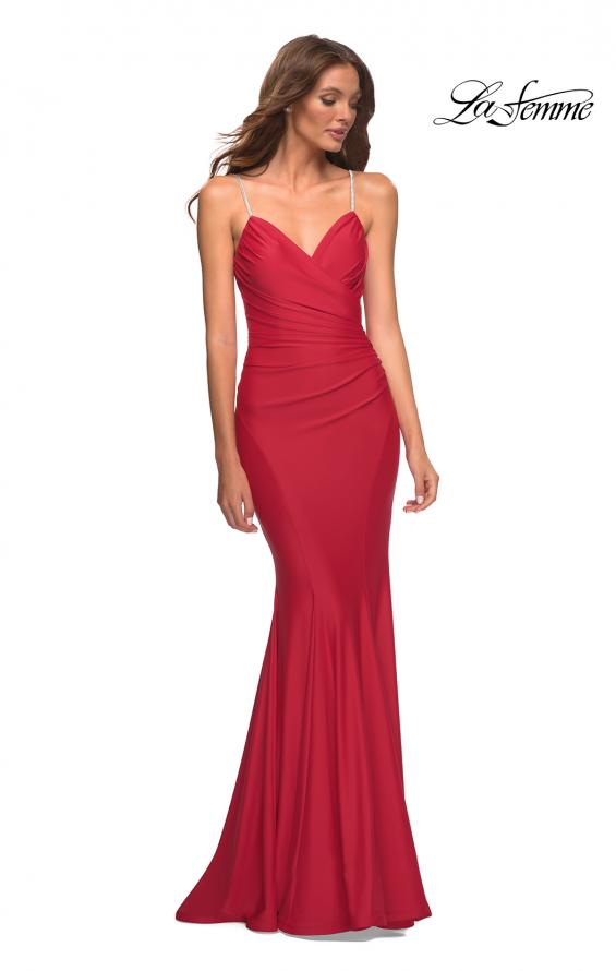 Picture of: Rhinestone Strap Elegant Ruched Jersey Dress in Red, Style: 30712, Detail Picture 1