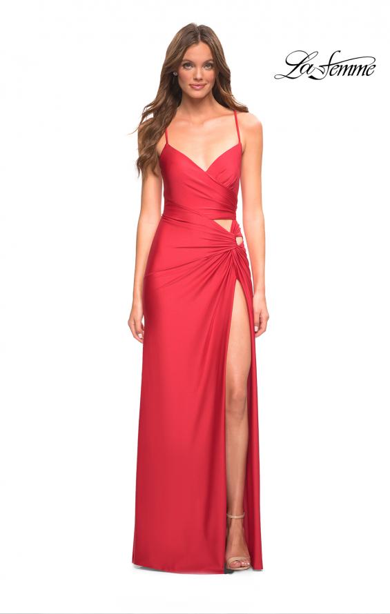 Picture of: Prom Dress with Cut Outs at Hip and High Slit in Red, Style: 30726, Detail Picture 1
