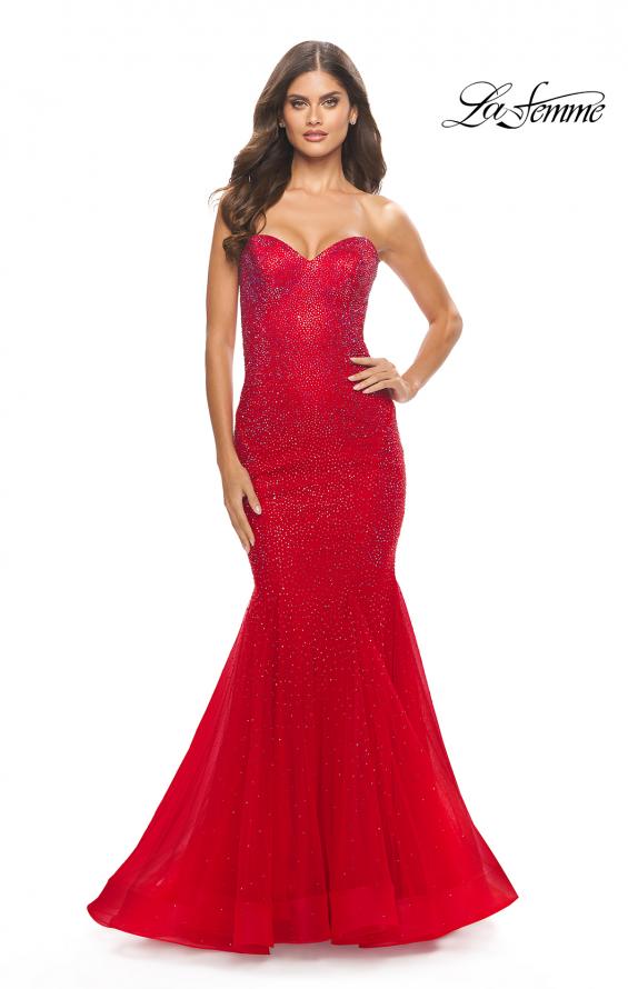 Picture of: Rhinestone Mermaid Prom Dress with Sweetheart Neckline in Red, Style: 31285, Detail Picture 1