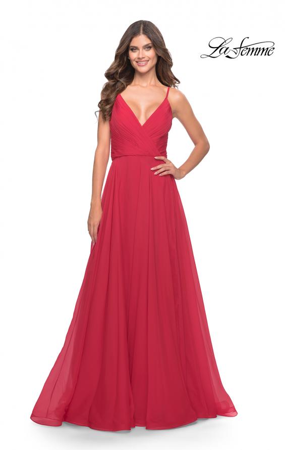 Picture of: Chiffon Dress with Pleated Bodice and Pockets in Red, Style: 31500, Detail Picture 1