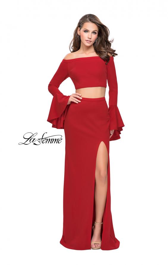 Picture of: Off the Shoulder Two Piece Dress with Flared Sleeves in Red, Style: 25261, Detail Picture 2