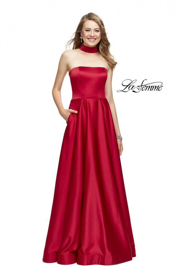 Picture of: Strapless Satin A-line Ball Gown with Attached Choker in Red, Style: 25680, Detail Picture 2