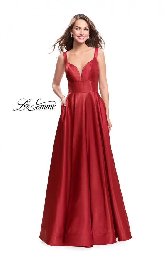 Picture of: A-Line Ball Gown with V Open Back and Pockets in Red, Style: 26015, Detail Picture 2