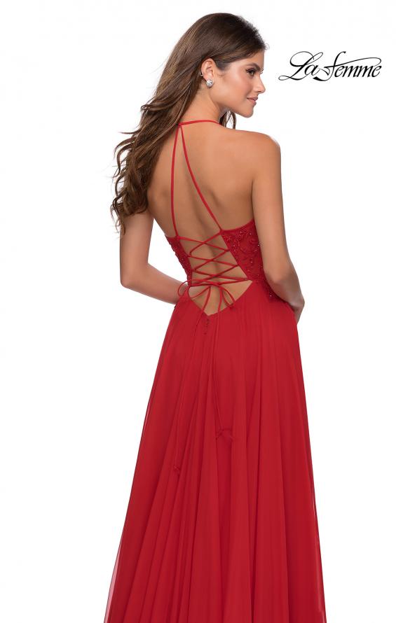 Picture of: A-line Dress with Straight Neckline and Floral Detail in Red, Style: 28600, Detail Picture 2