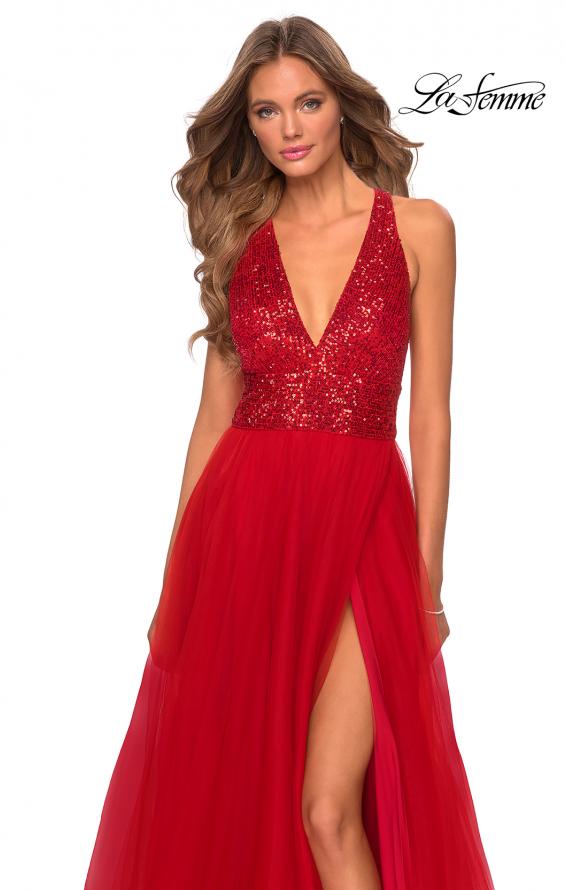 Picture of: A-line Tulle Dress with Sequined Bodice and Pockets in Red, Style: 28908, Detail Picture 2