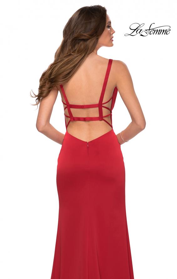 Picture of: Long Satin Prom Dress with Square Neckline in Red, Style 29349, Detail Picture 2