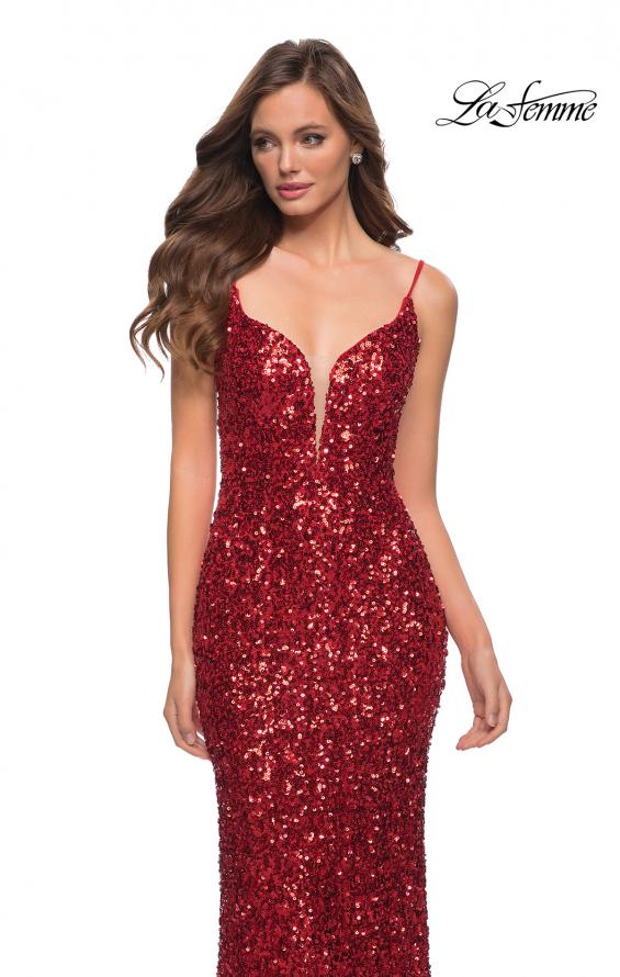Picture of: Gorgeous Sequin Dress with V Neck and Open Back in Red, Style 29872, Detail Picture 2