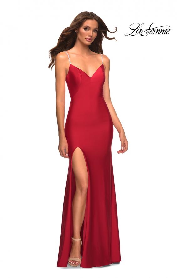Picture of: Rhinestone Strap Simple Long Jersey Dress in Red, Style: 30435, Detail Picture 2