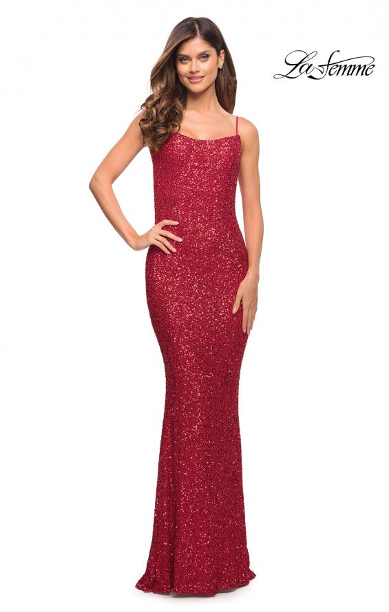 Picture of: Lovely Long Soft Sequin Dress with Scoop Neck in Red, Style: 30707, Detail Picture 2
