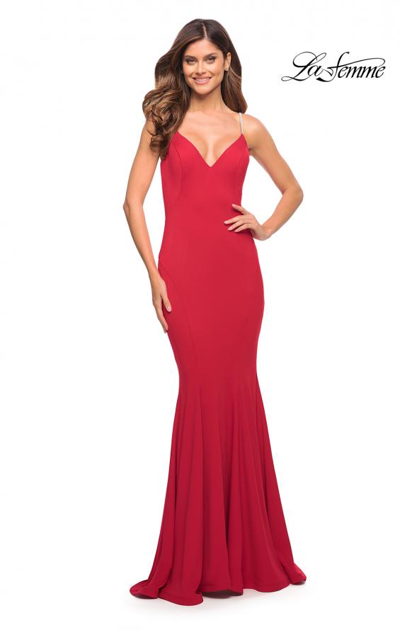Picture of: Jersey Long Dress with Diamond Thin Straps in Red, Style: 30785, Detail Picture 2