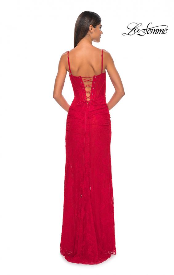 Picture of: Stretch Lace Gown with Boning Detail and Lace Up Back in Red, Style: 32237, Detail Picture 2