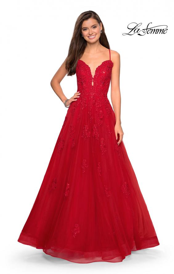 Picture of: Classic Prom Ball Gown with Lace Applique Details in Red, Style: 27463, Detail Picture 3
