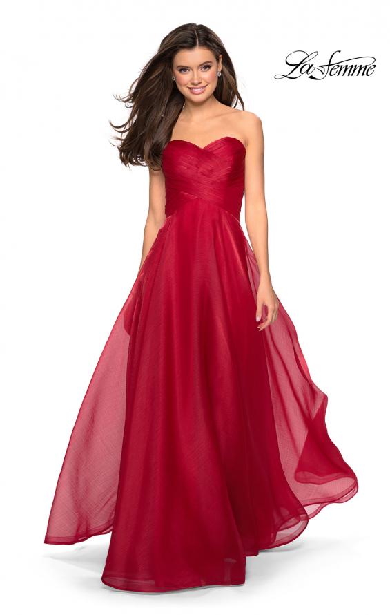Picture of: Strapless Chiffon Dress with Criss Cross Bodice Detail in Red, Style: 27515, Detail Picture 3
