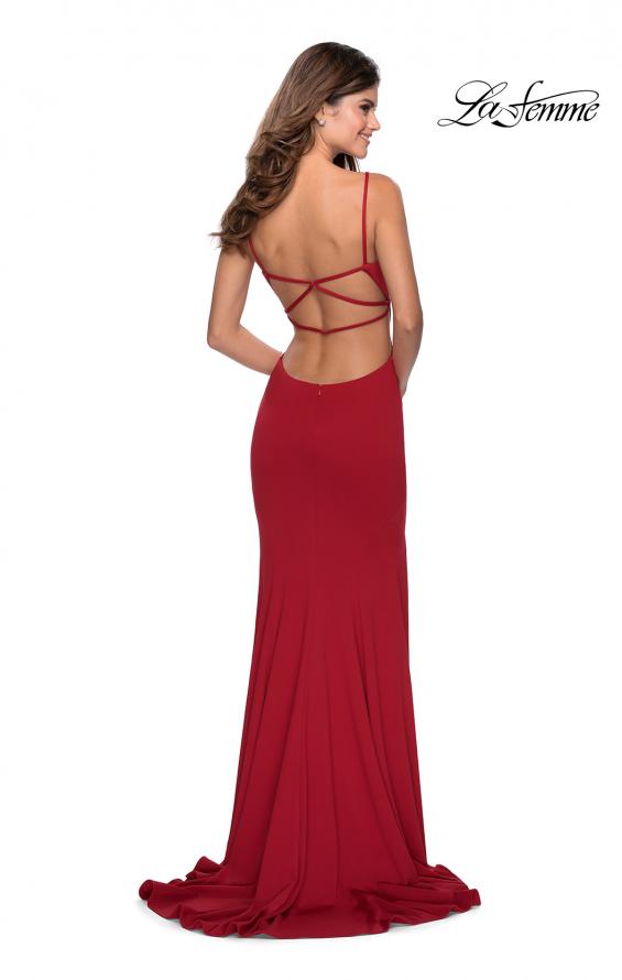 Picture of: Long Jersey Prom Dress with Cut Out Open Back in Red, Style: 28567, Detail Picture 3
