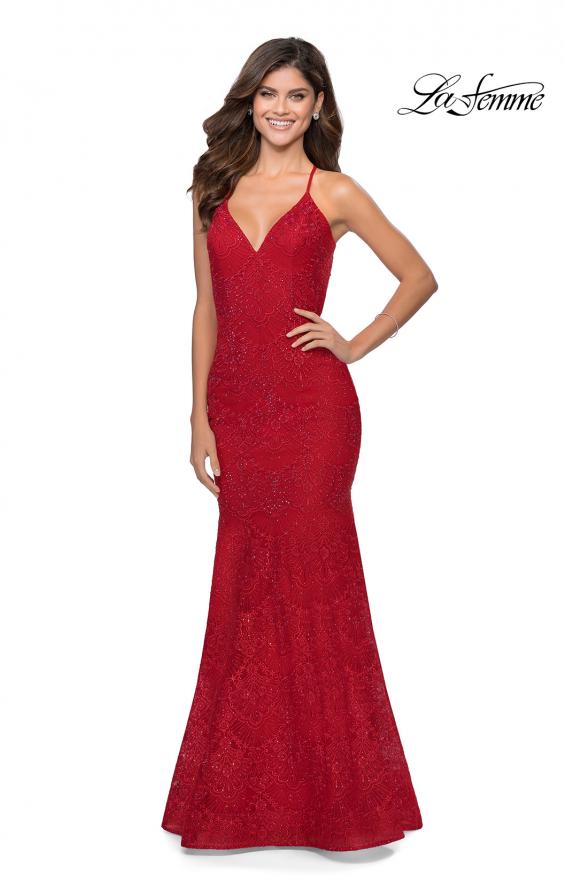 Picture of: Mermaid Prom Dress with Lace and Rhinestones in Red, Style: 28643, Detail Picture 3