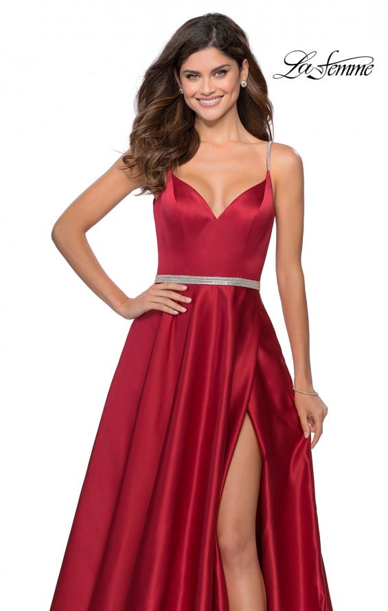 Picture of: Satin A-line Gown with Rhinestone Belt and Straps in Red, Style: 28695, Detail Picture 3