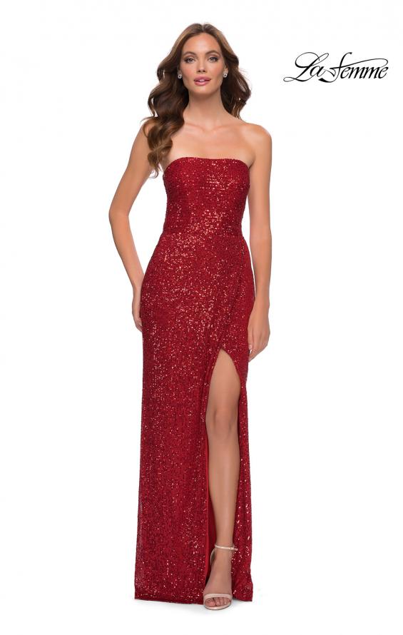 Picture of: Simple Sequin Strapless Dress with Faux Wrap Skirt in Red, Style 29681, Detail Picture 3