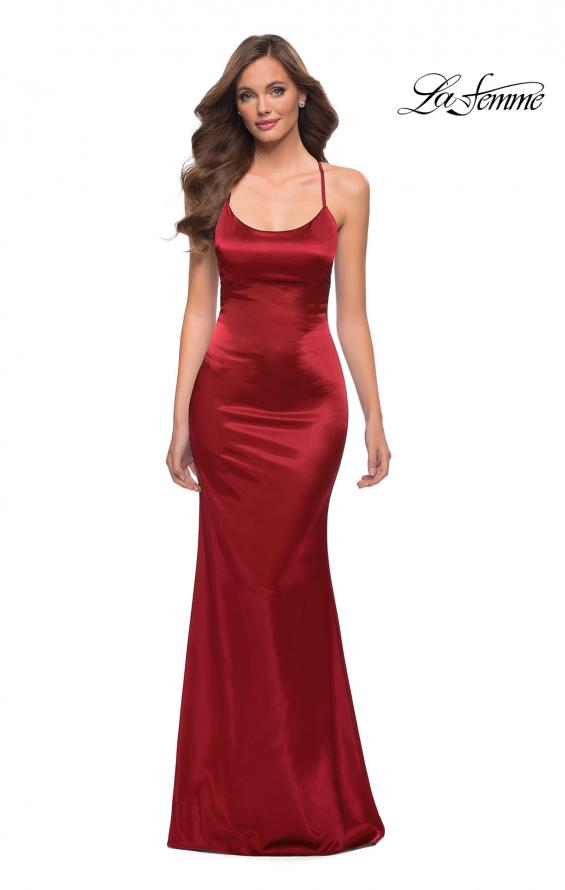 Picture of: Off the Shoulder Ruched Sequin Dress with Slit in Red, Style 29831, Detail Picture 3