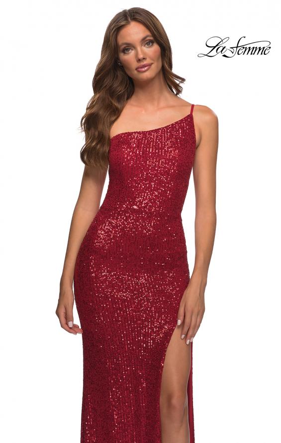 Picture of: Simple One Shoulder Long Sequin Evening Gown in Red, Detail Picture 3