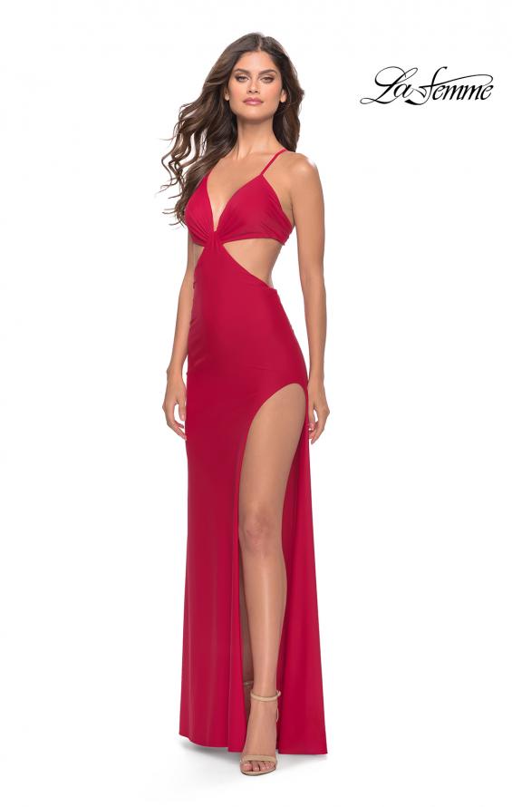 Picture of: Jersey Prom Dress with Side Cut Outs and Tie Back in Red, Style: 31292, Detail Picture 3