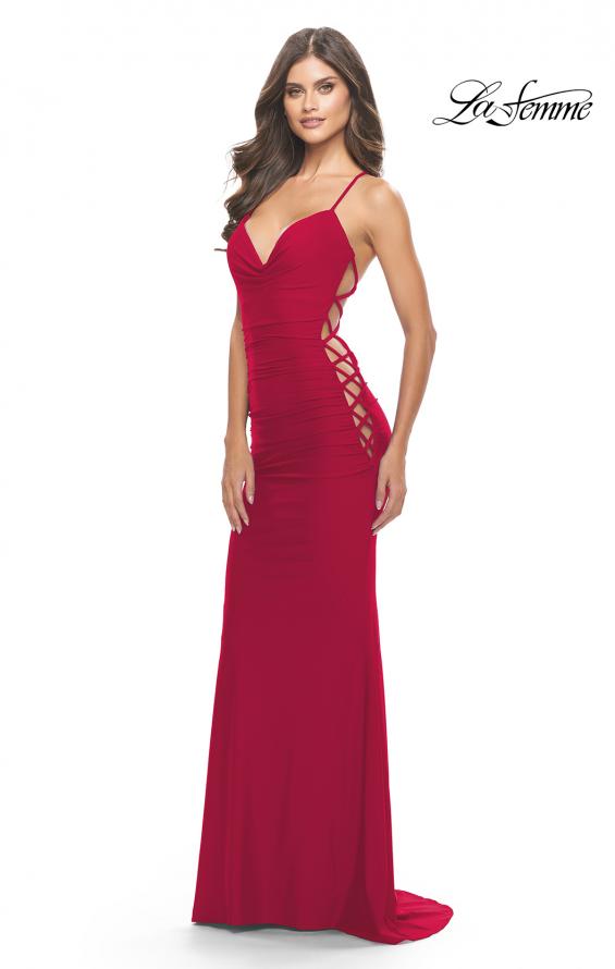 Picture of: Unique Jersey Dress with Open Criss Cross Sides in Red, Style: 31315, Style: 31315