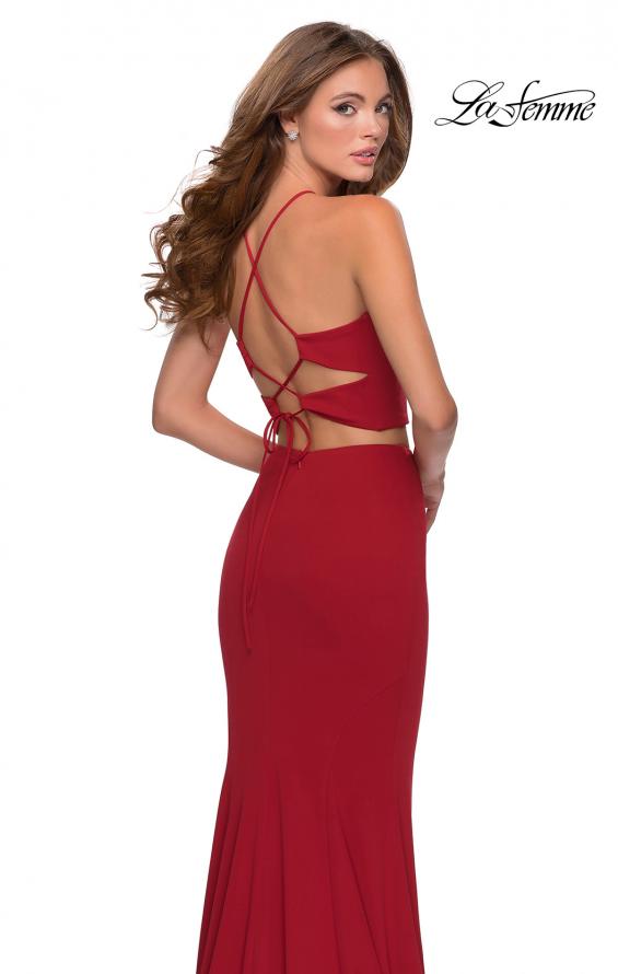 Picture of: Sleek Two Piece Pyramid Neckline Prom Dress in Red, Style: 28624, Detail Picture 4