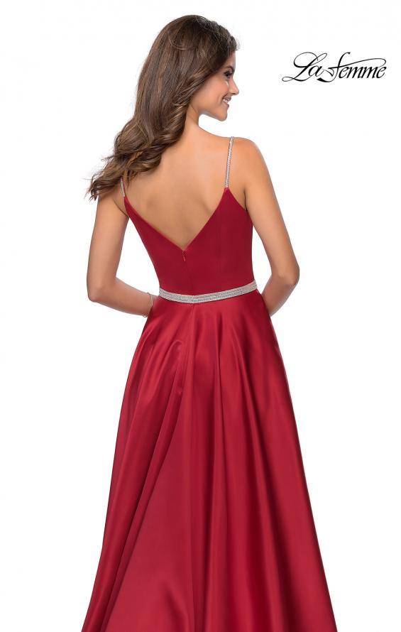 Picture of: Satin A-line Gown with Rhinestone Belt and Straps in Red, Style: 28695, Detail Picture 4