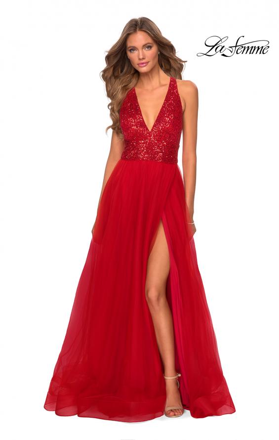 Picture of: A-line Tulle Dress with Sequined Bodice and Pockets in Red, Style: 28908, Detail Picture 4