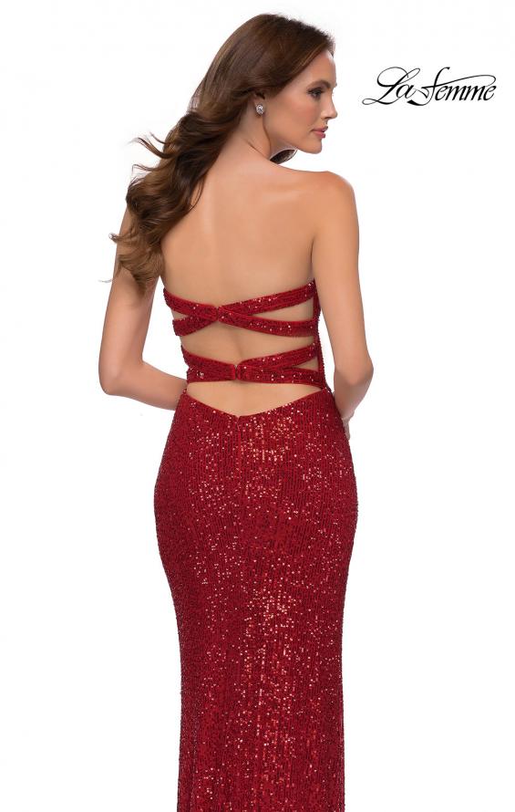 Picture of: Simple Sequin Strapless Dress with Faux Wrap Skirt in Red, Style 29681, Detail Picture 4