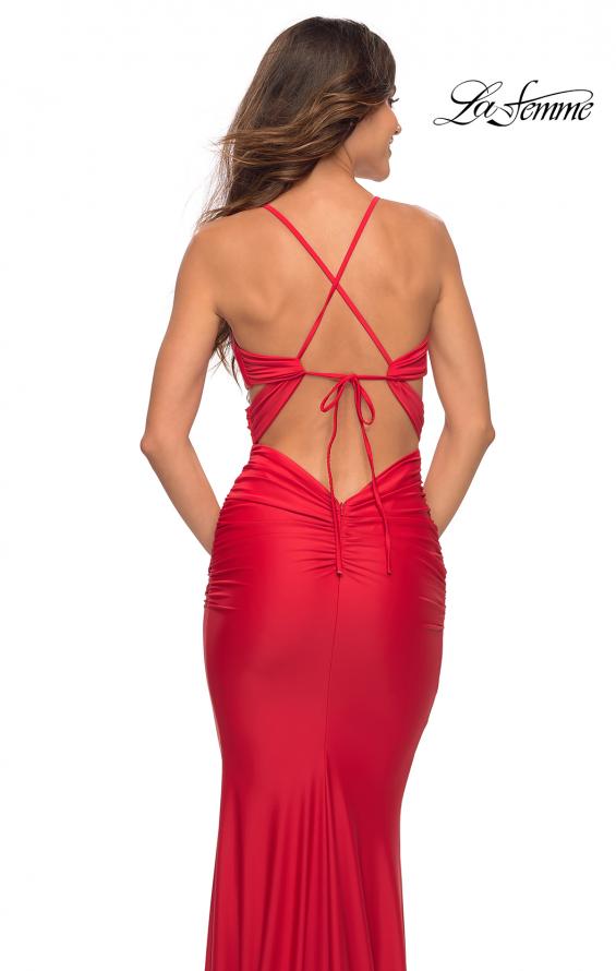 Picture of: Cut Out Prom Dress with Ruching and Open Back in Red, Detail Picture 4