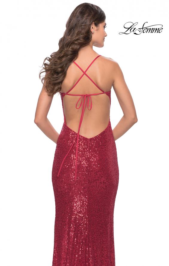 Picture of: Line Sequin Stretch Prom Dress with Defined Cups in Red, Style: 31141, Detail Picture 4