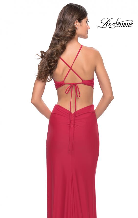 Picture of: Unique Jersey Gown with Front Cut Outs and Criss Cross Straps in Red, Style: 31293, Detail Picture 4