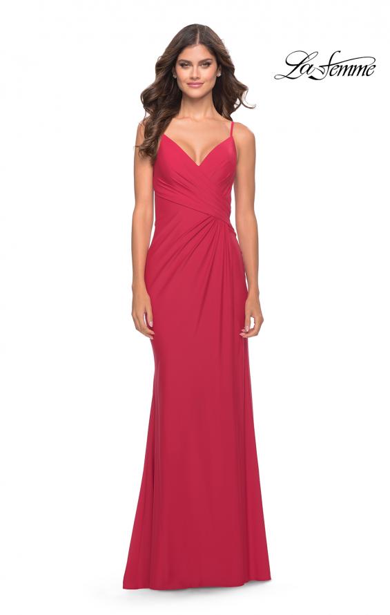 Picture of: Long Jersey Versatile Dress with Ruched Zipper in Red, Style: 31331, Detail Picture 4