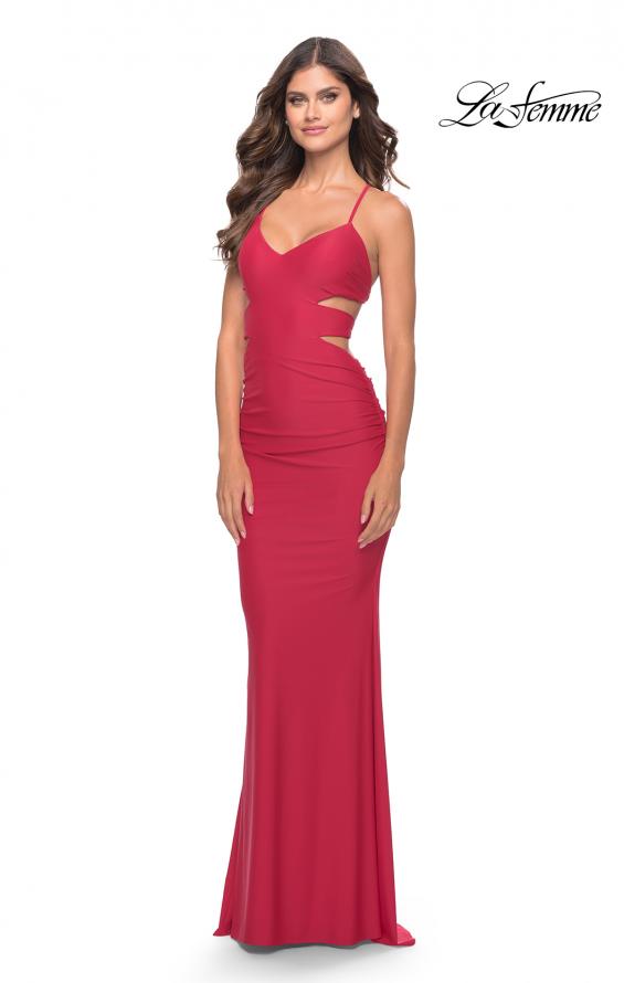 Picture of: Side Cut Out Jersey Dress with Strappy Back in Red, Style: 31523, Detail Picture 4