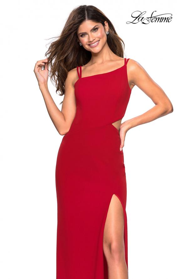 Picture of: Asymmetrical Jersey Prom Dress with Cut Outs in Red, Style: 27126, Detail Picture 5